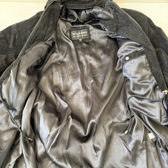 Vintage Wilsons Suede Leather Jacket Parka Cinch Waist Hooded Zip Up Large - Picture 4 of 9